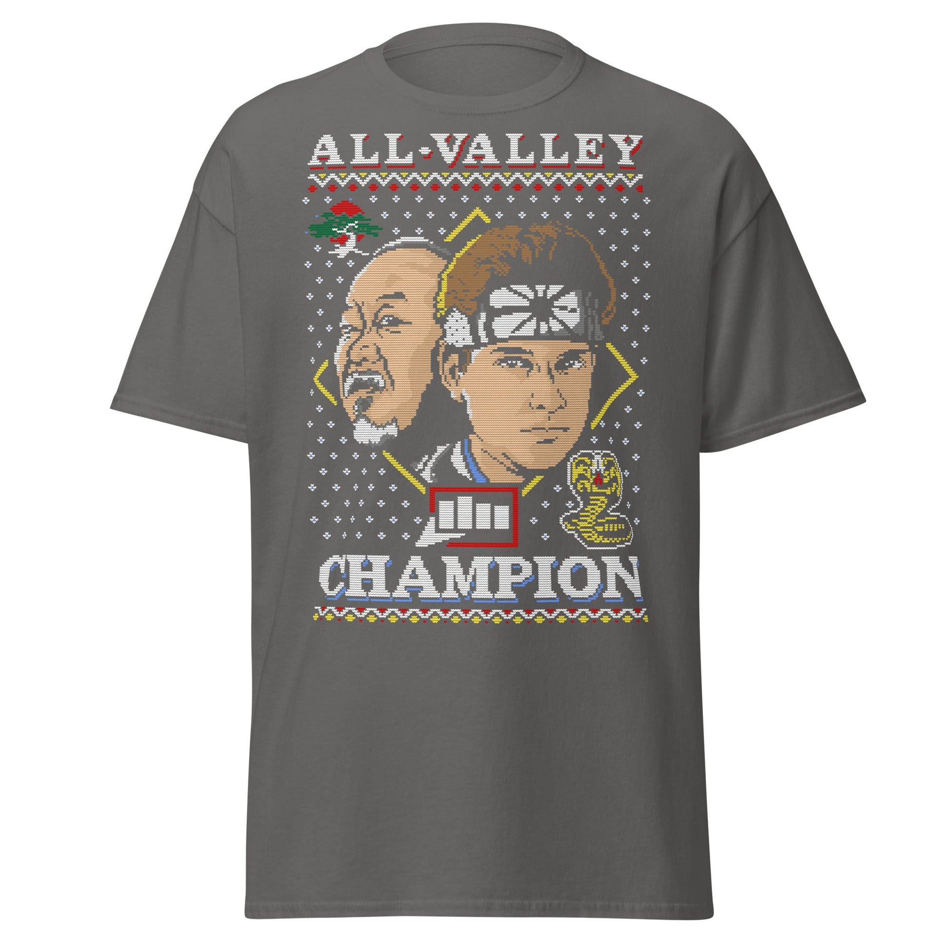 Retro Martial Arts Champion Christmas Sweater Tee - Charcoal - T-Shirts Online