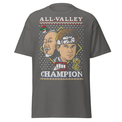 Retro Martial Arts Champion Christmas Sweater Tee - Charcoal - T-Shirts Online