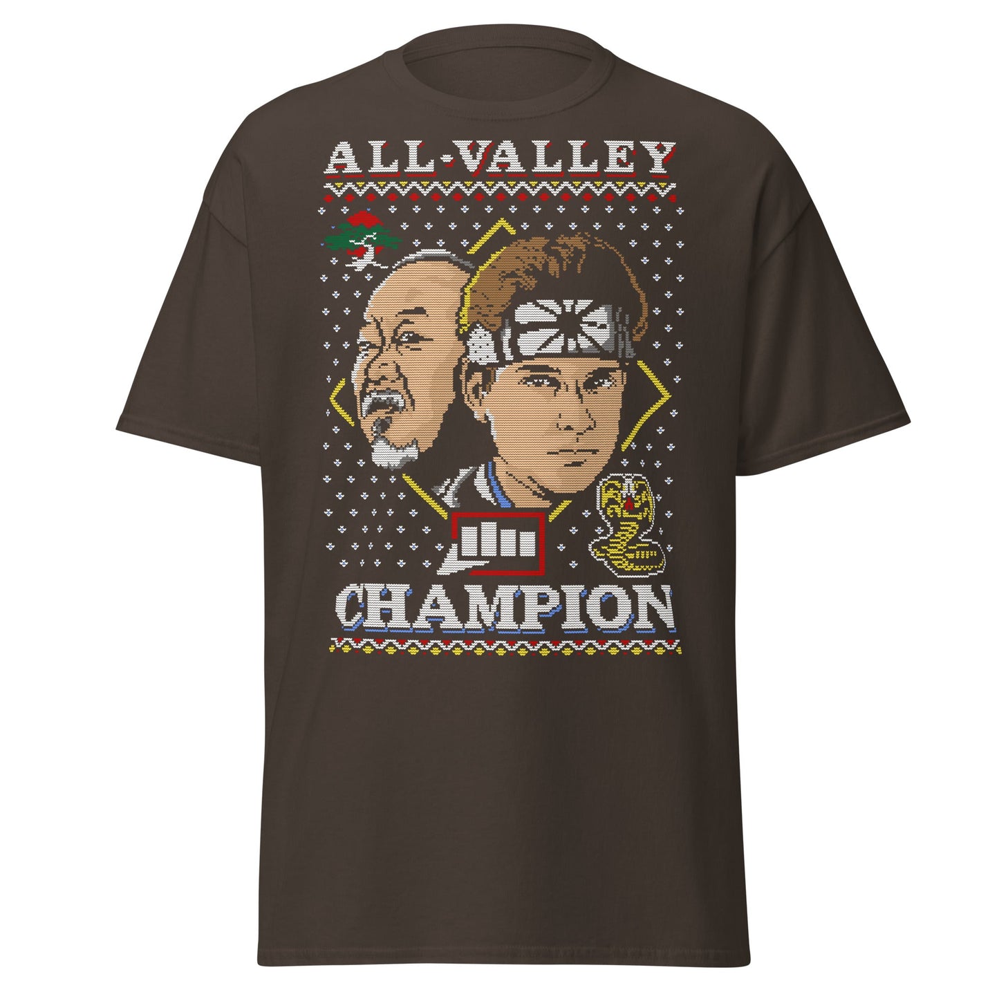Retro Martial Arts Champion Christmas Sweater Tee - Dark Chocolate - T-Shirts Online