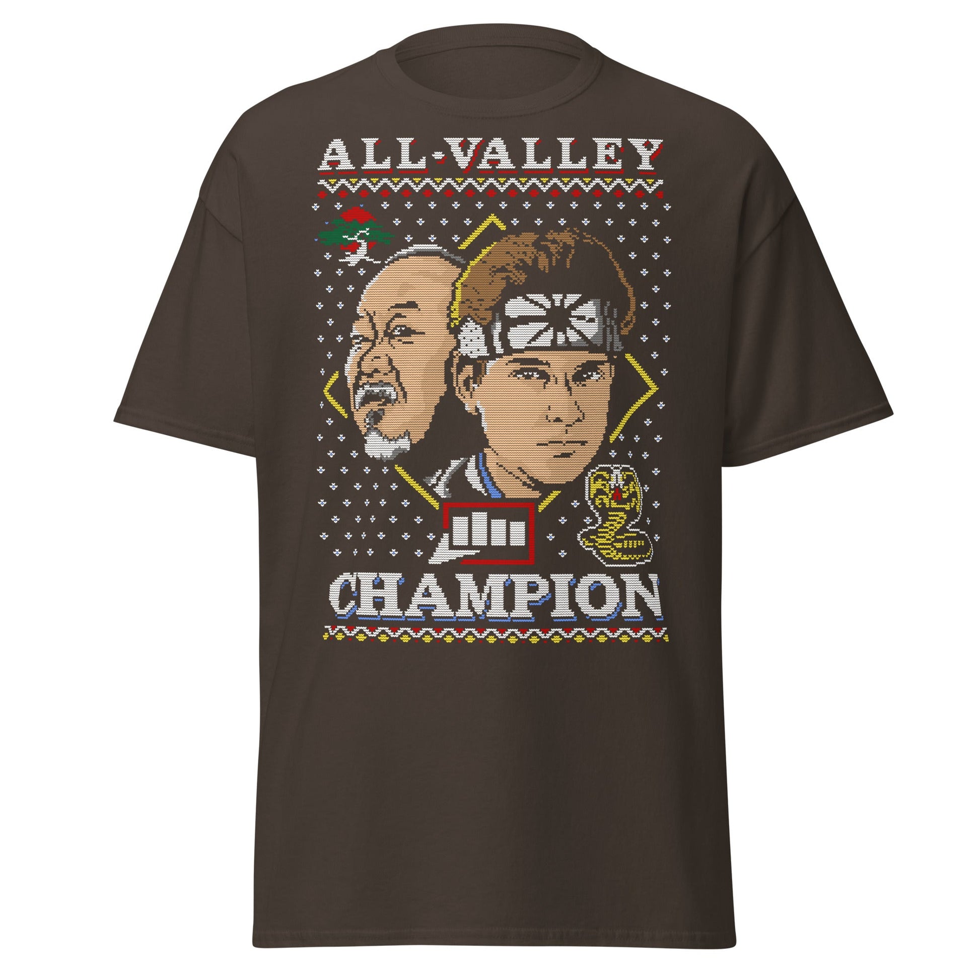 Retro Martial Arts Champion Christmas Sweater Tee - Dark Chocolate - T-Shirts Online