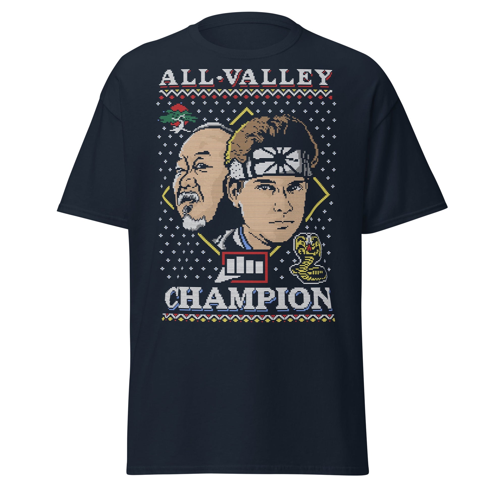Retro Martial Arts Champion Christmas Sweater Tee - Navy - T-Shirts Online