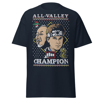 Retro Martial Arts Champion Christmas Sweater Tee - Navy - T-Shirts Online