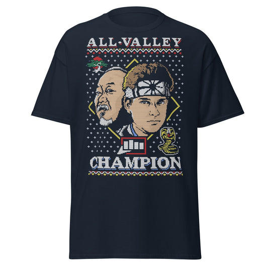 Retro Martial Arts Champion Christmas Sweater Tee - Navy - T-Shirts Online