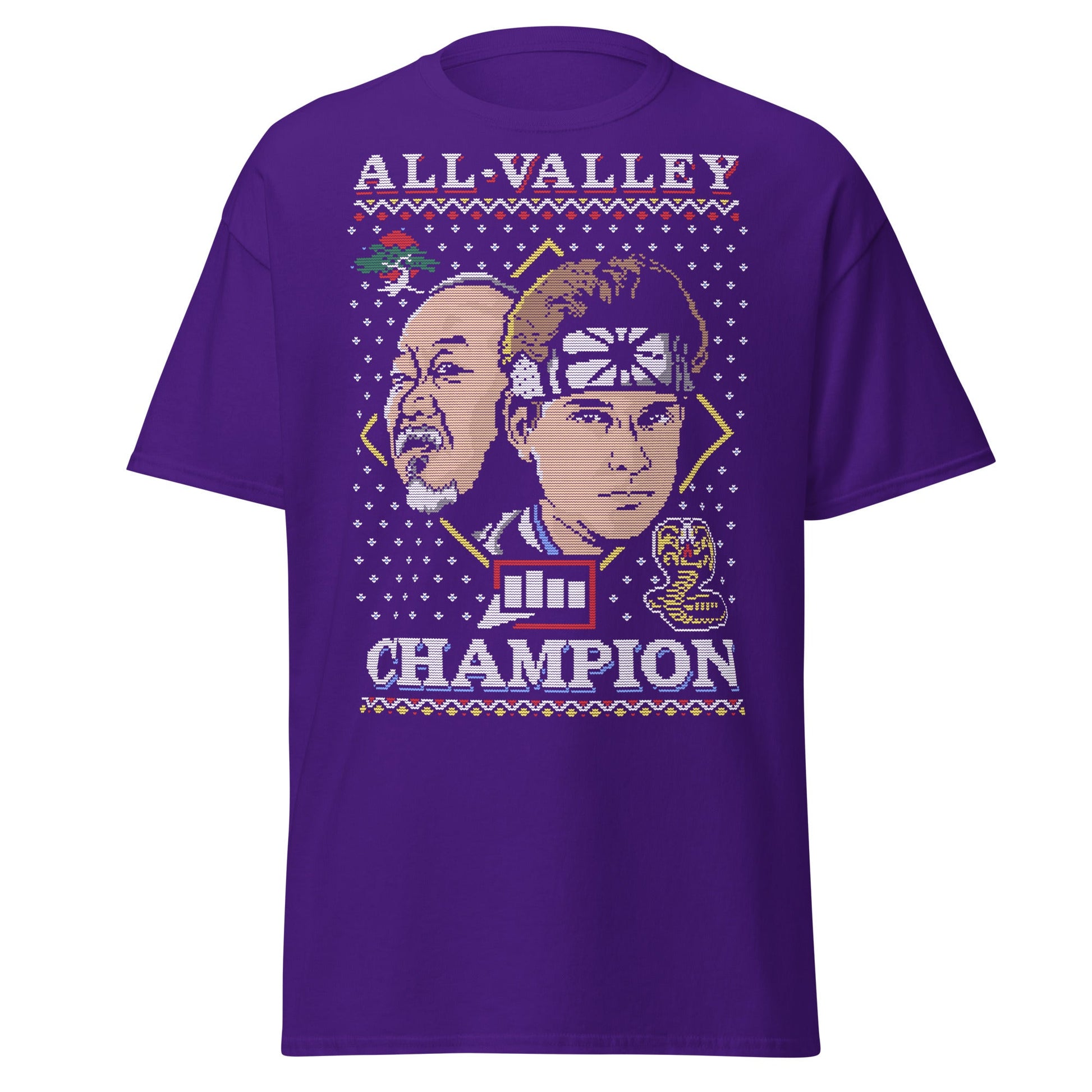 Retro Martial Arts Champion Christmas Sweater Tee - Purple - T-Shirts Online