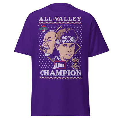 Retro Martial Arts Champion Christmas Sweater Tee - Purple - T-Shirts Online