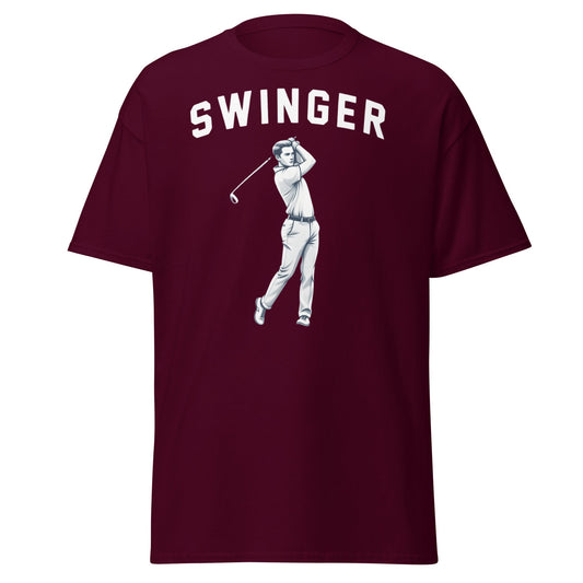 Retro Swinger Golf T-Shirt - Funny Golfer Graphic Tee - Maroon - T-Shirts Online