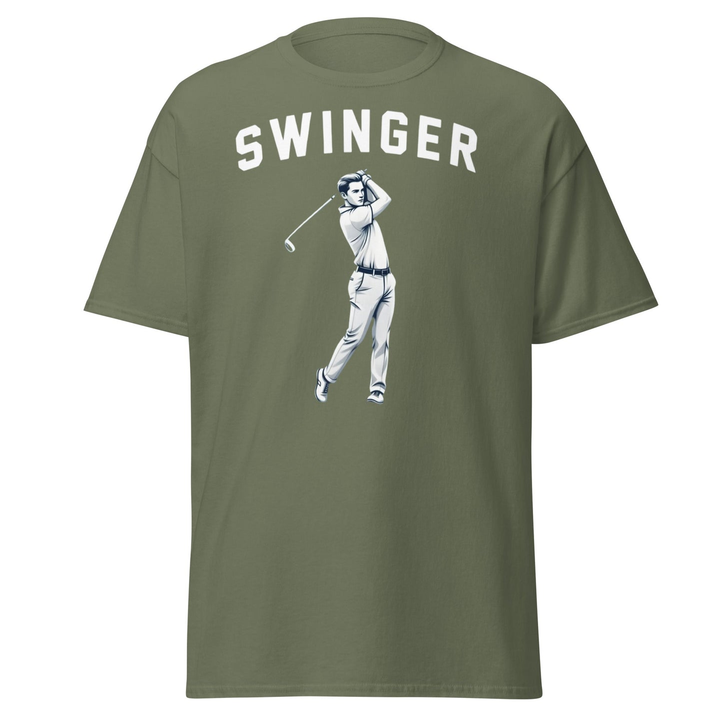 Retro Swinger Golf T-Shirt - Funny Golfer Graphic Tee - Military Green - T-Shirts Online