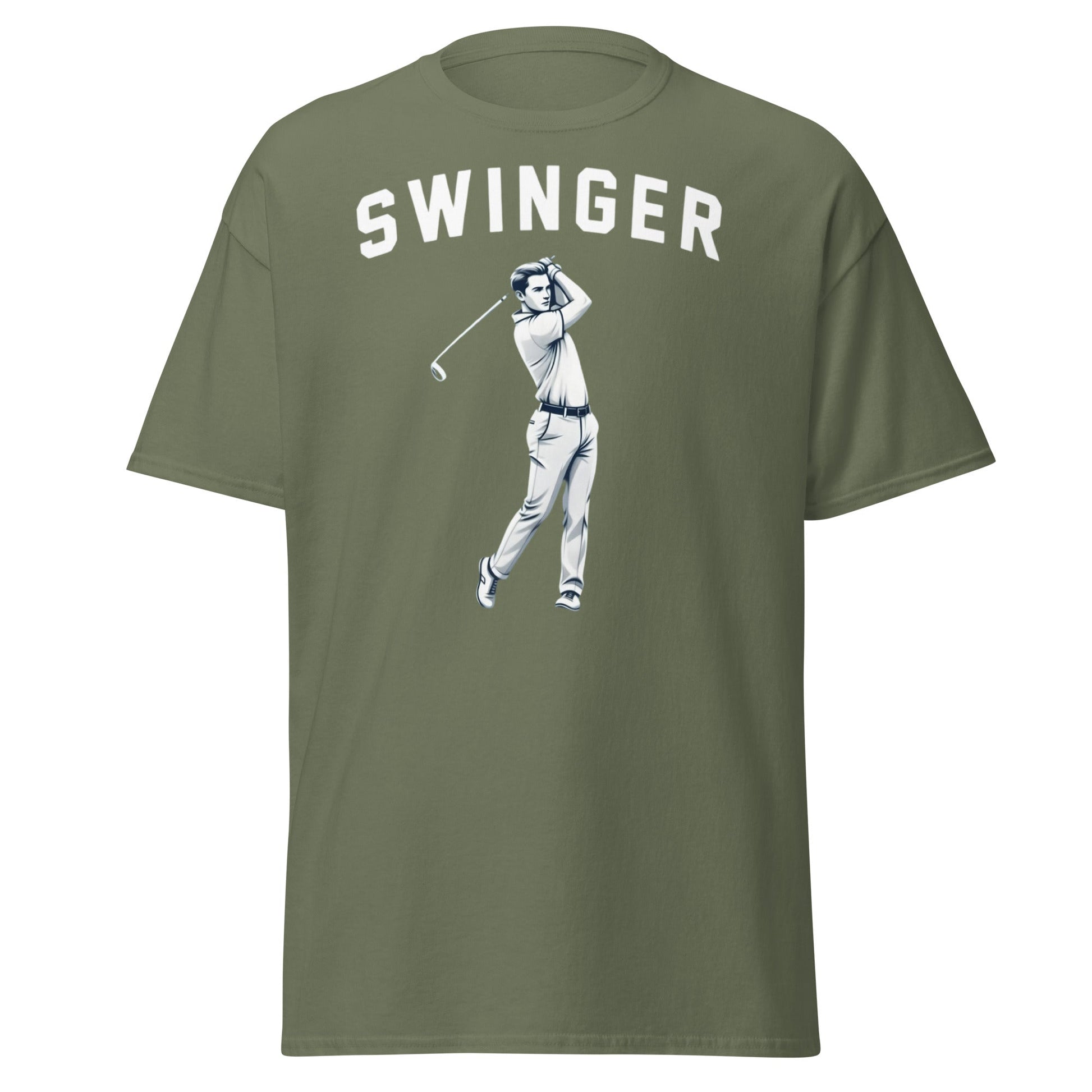 Retro Swinger Golf T-Shirt - Funny Golfer Graphic Tee - Military Green - T-Shirts Online