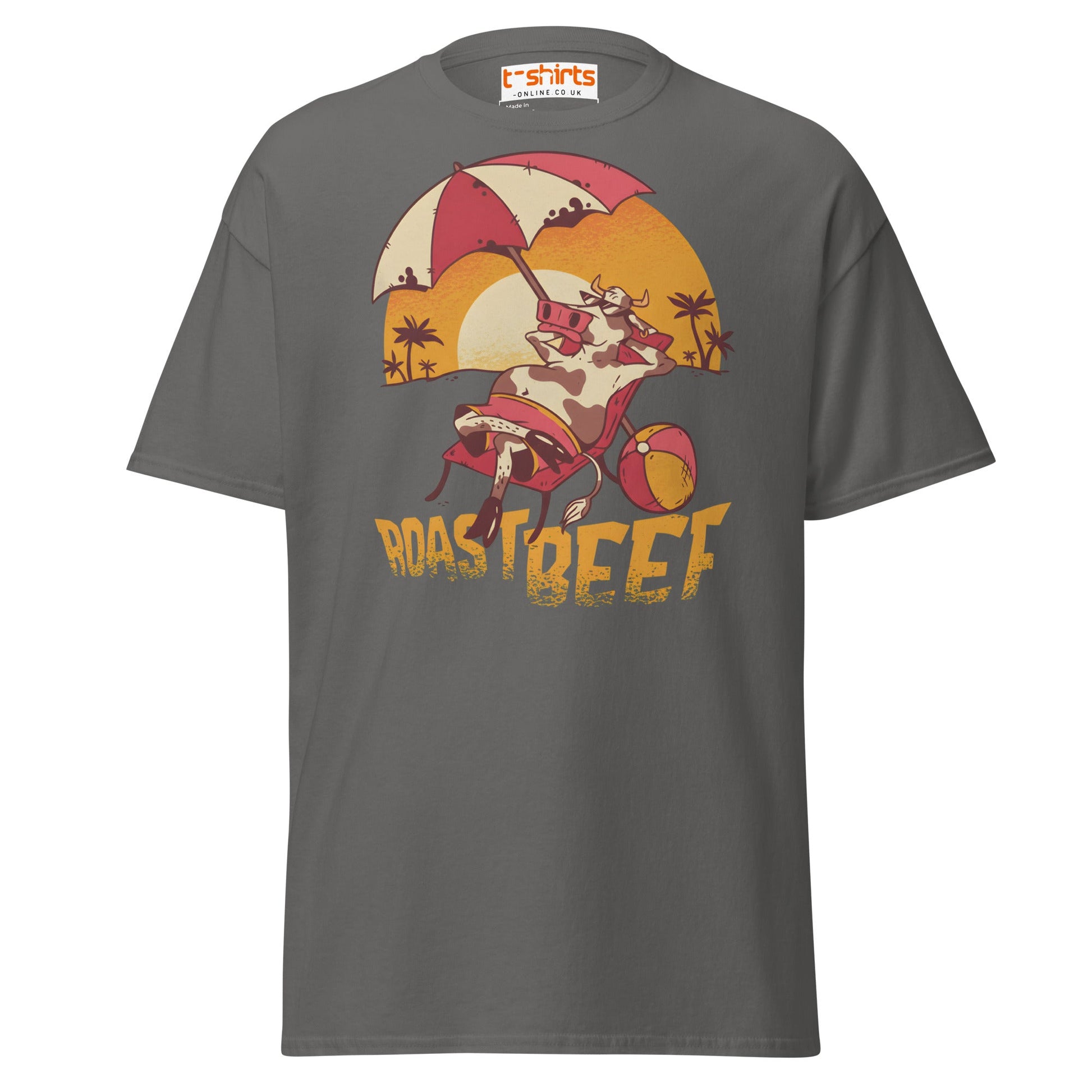 Roastbeef T-Shirt | Funny Cow Beach Cartoon Tee - Charcoal - T-Shirts Online