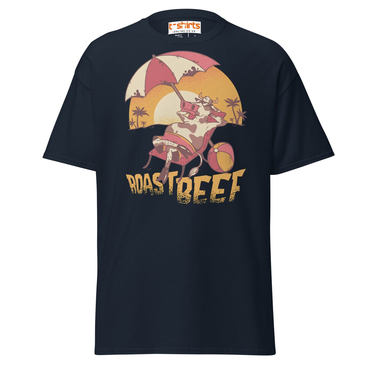 Roastbeef T-Shirt | Funny Cow Beach Cartoon Tee - Navy - T-Shirts Online