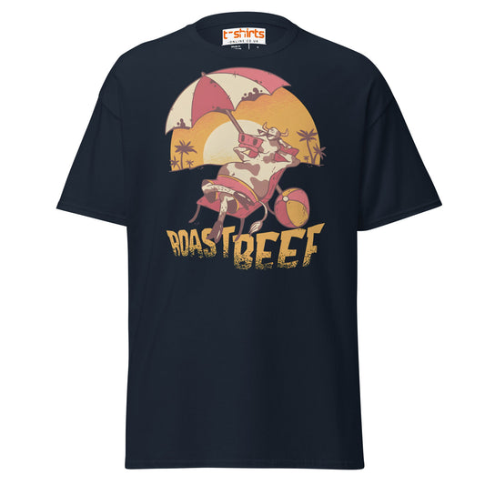 Roastbeef T-Shirt | Funny Cow Beach Cartoon Tee - Navy - T-Shirts Online