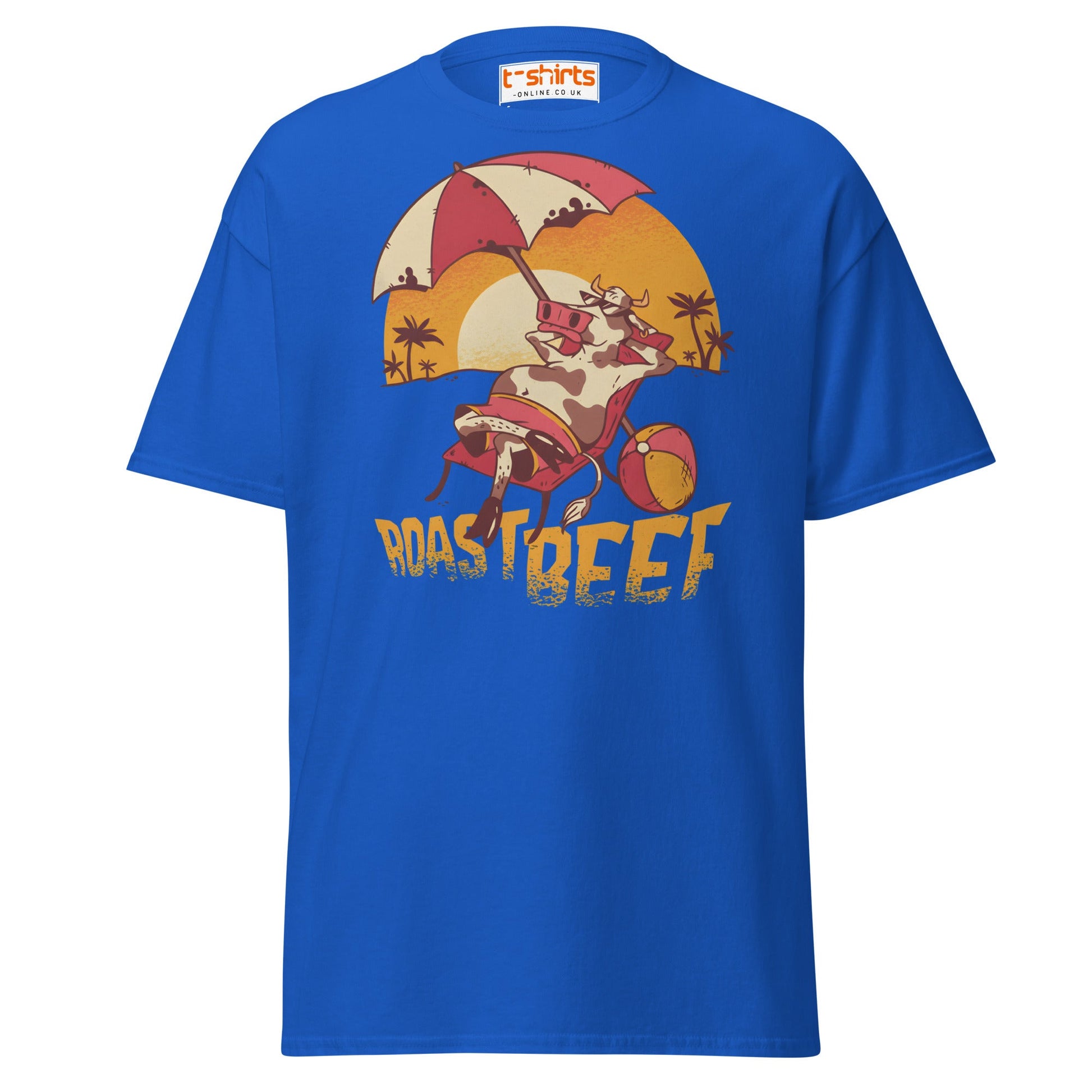 Roastbeef T-Shirt | Funny Cow Beach Cartoon Tee - Royal - T-Shirts Online