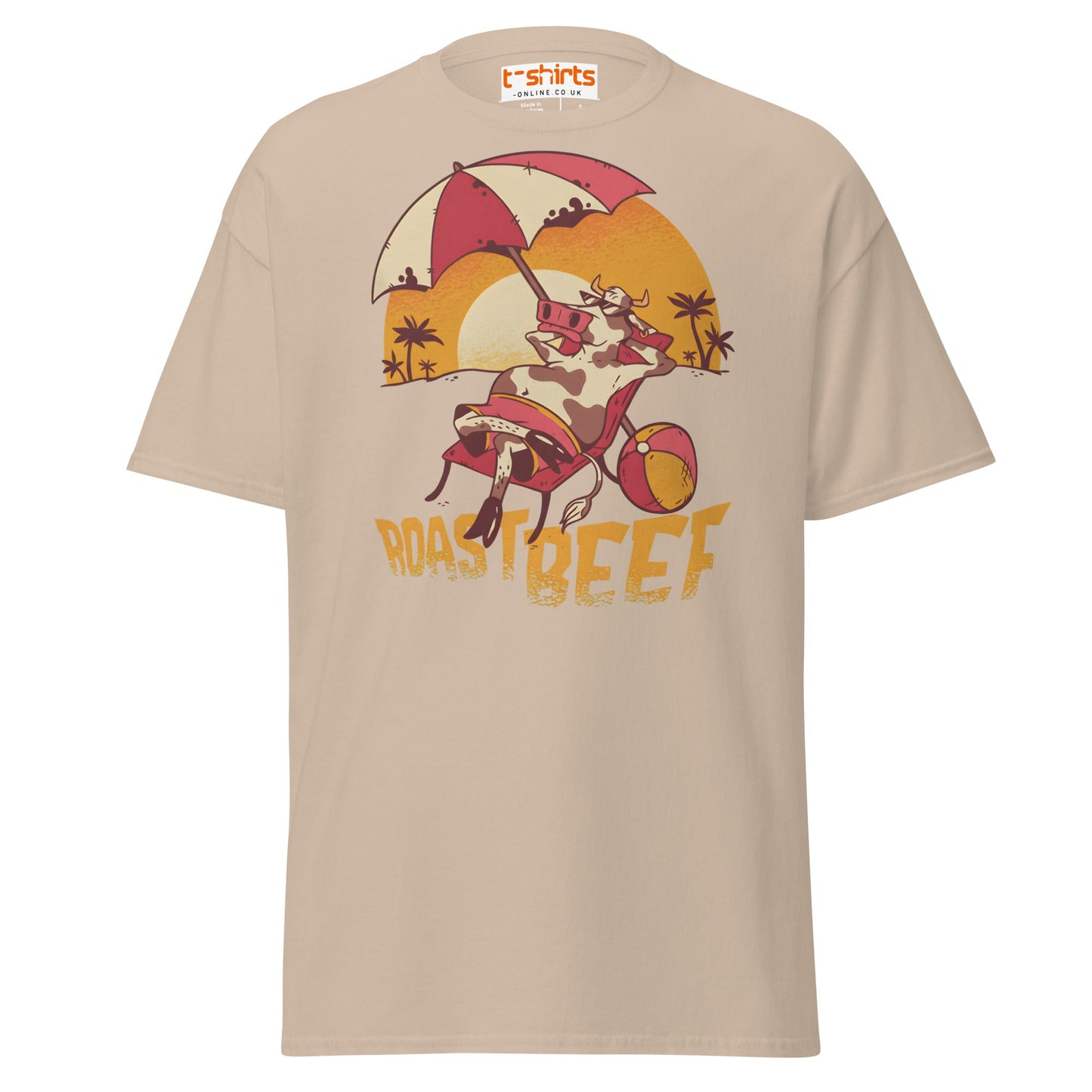 Roastbeef T-Shirt | Funny Cow Beach Cartoon Tee - Sand - T-Shirts Online