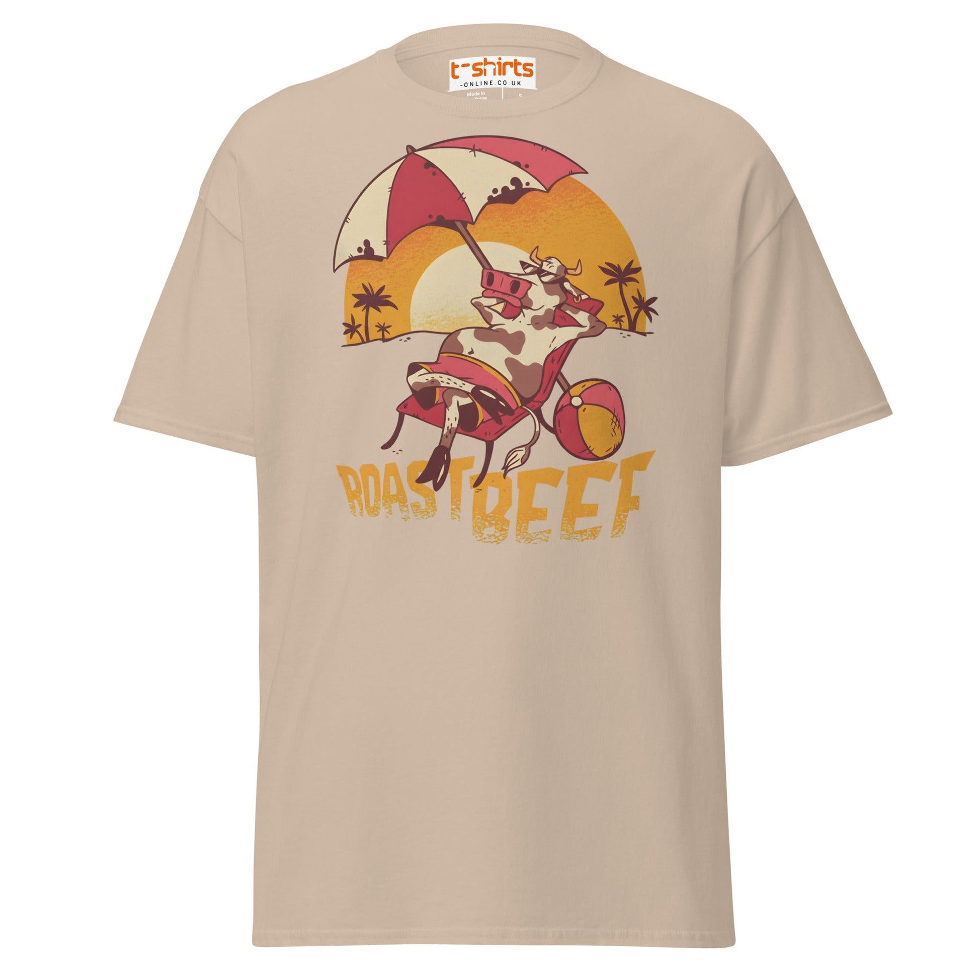 Roastbeef T-Shirt | Funny Cow Beach Cartoon Tee - Sand - T-Shirts Online