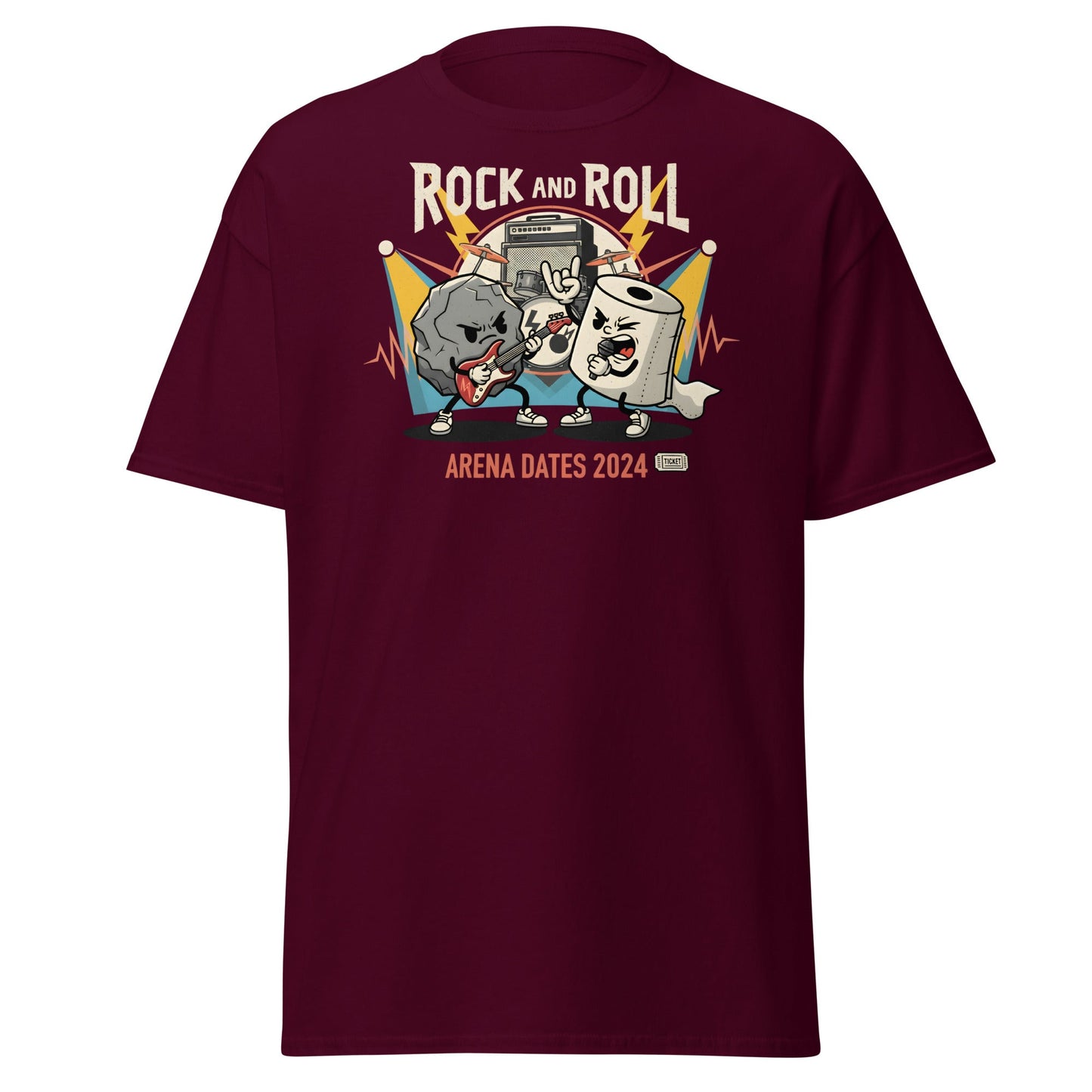 Rock and Roll Arena Dates 2024 Pun T-Shirt - Maroon - T-Shirts Online