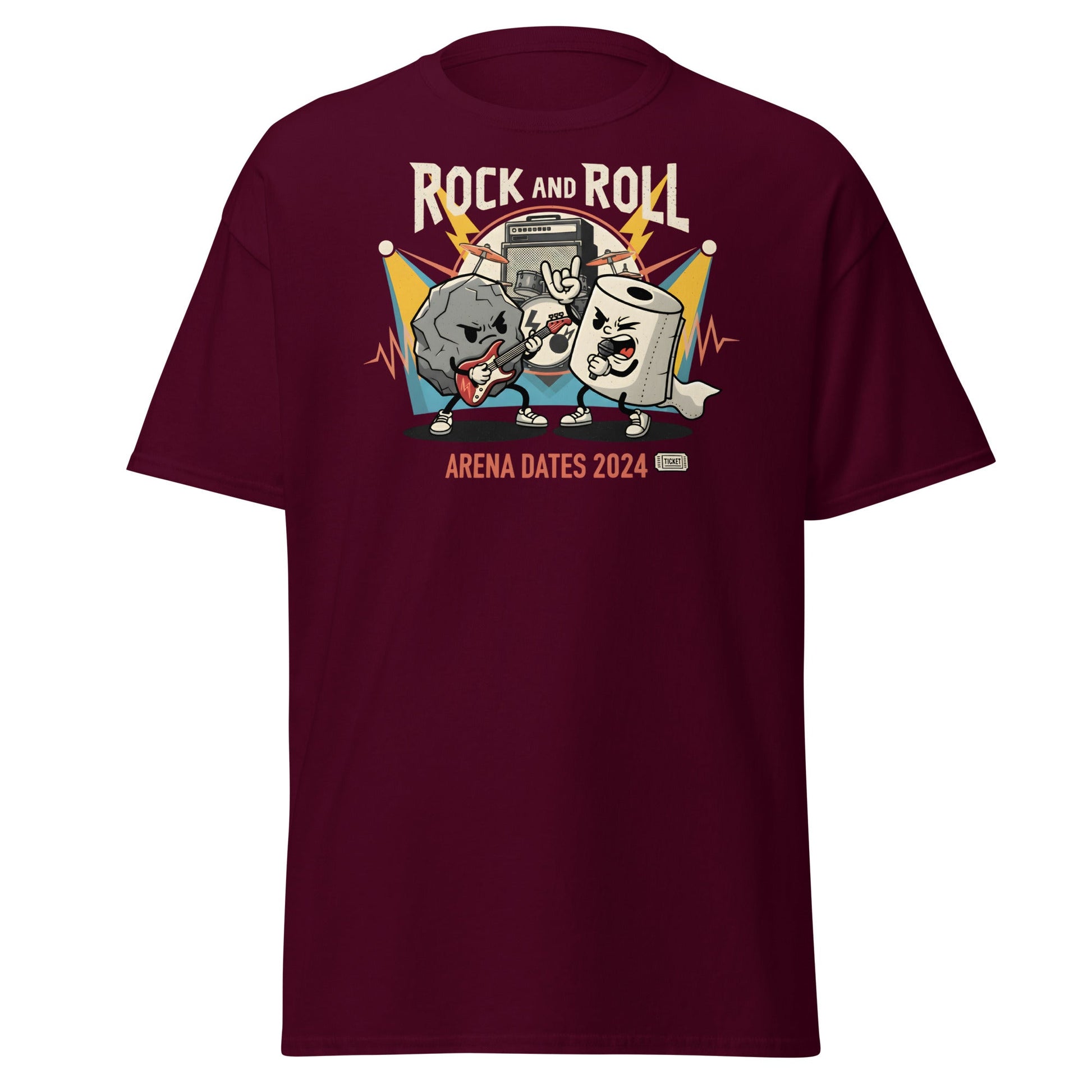 Rock and Roll Arena Dates 2024 Pun T-Shirt - Maroon - T-Shirts Online