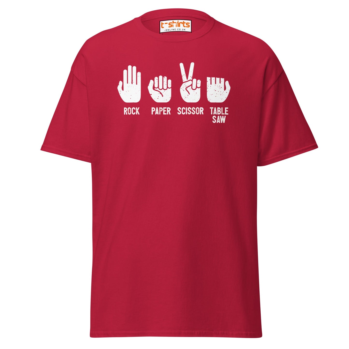 Rock Paper Scissor Table Saw T-Shirt | Funny Humor Tee - Cardinal - T-Shirts Online