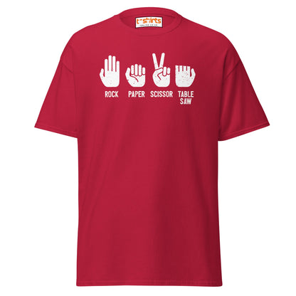 Rock Paper Scissor Table Saw T-Shirt | Funny Humor Tee - Cardinal - T-Shirts Online