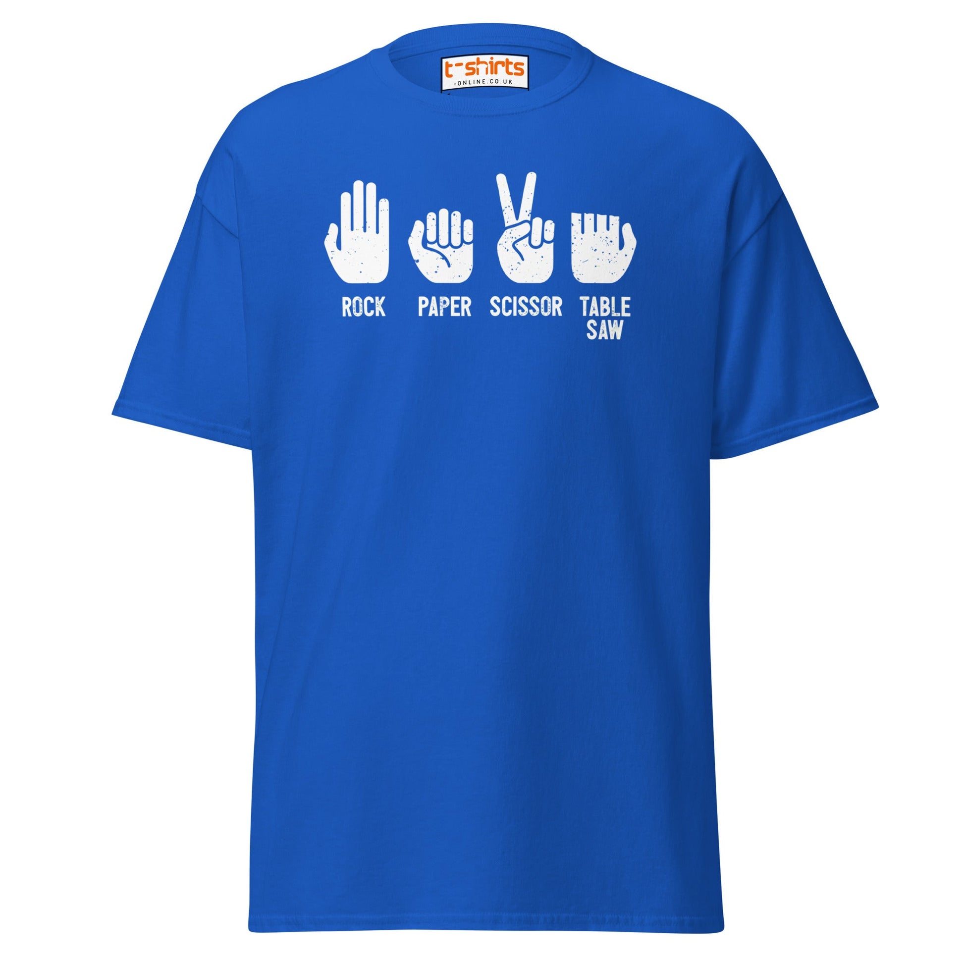 Rock Paper Scissor Table Saw T-Shirt | Funny Humor Tee - Royal - T-Shirts Online