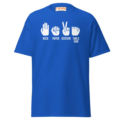 Rock Paper Scissor Table Saw T-Shirt | Funny Humor Tee - Royal - T-Shirts Online