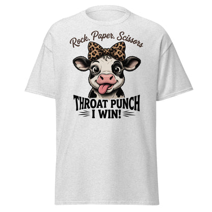 Rock Paper Scissors Throat Punch Cow T-Shirt Funny Tee - Ash - T-Shirts Online