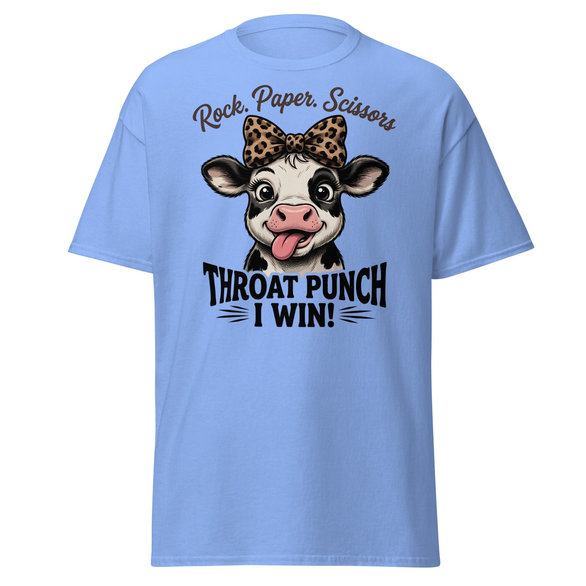 Rock Paper Scissors Throat Punch Cow T-Shirt Funny Tee - Carolina Blue - T-Shirts Online