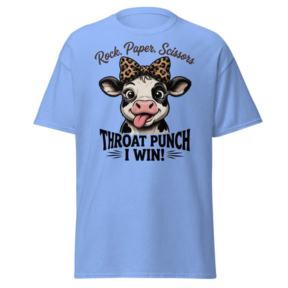 Rock Paper Scissors Throat Punch Cow T-Shirt Funny Tee - Carolina Blue - T-Shirts Online