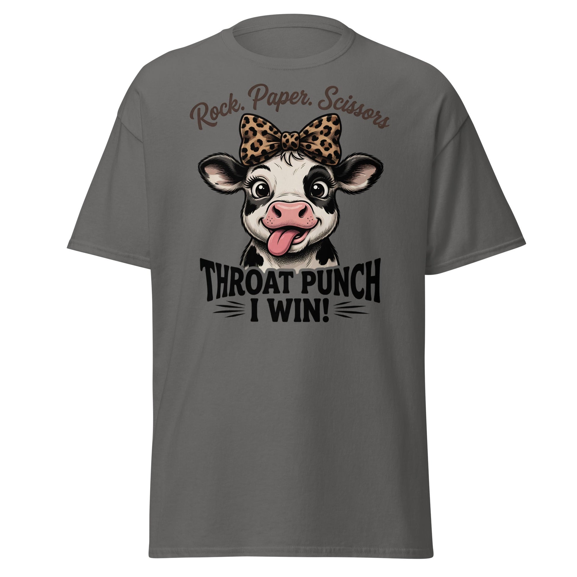 Rock Paper Scissors Throat Punch Cow T-Shirt Funny Tee - Charcoal - T-Shirts Online