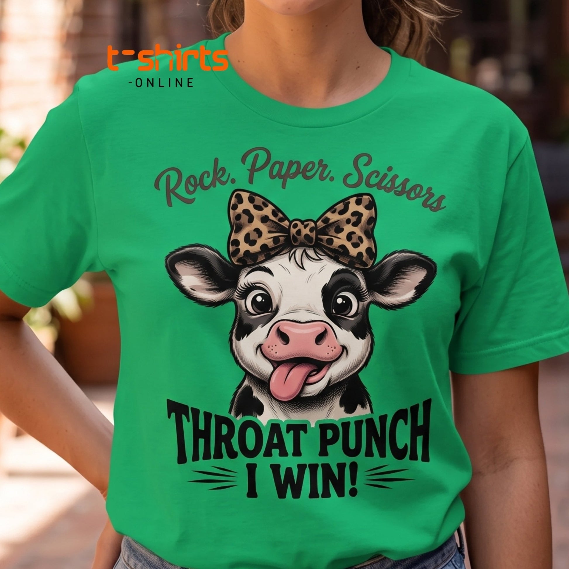 Rock Paper Scissors Throat Punch Cow T-Shirt Funny Tee - Charcoal - T-Shirts Online