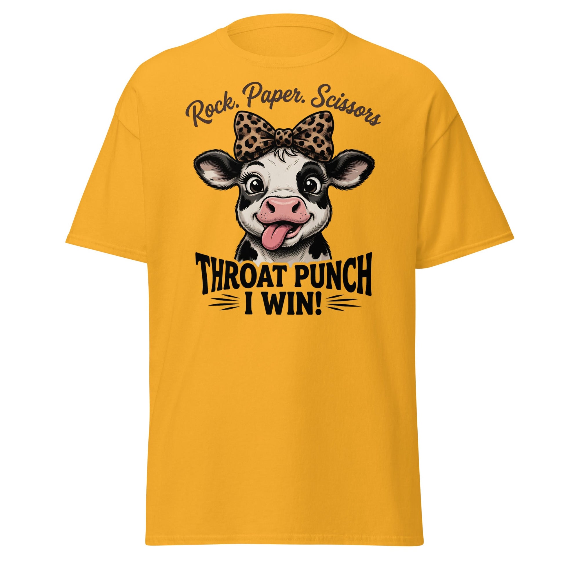 Rock Paper Scissors Throat Punch Cow T-Shirt Funny Tee - Gold - T-Shirts Online