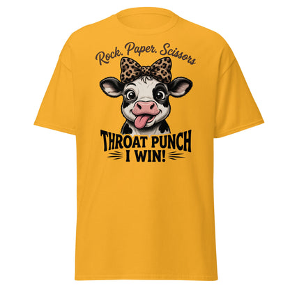 Rock Paper Scissors Throat Punch Cow T-Shirt Funny Tee - Gold - T-Shirts Online