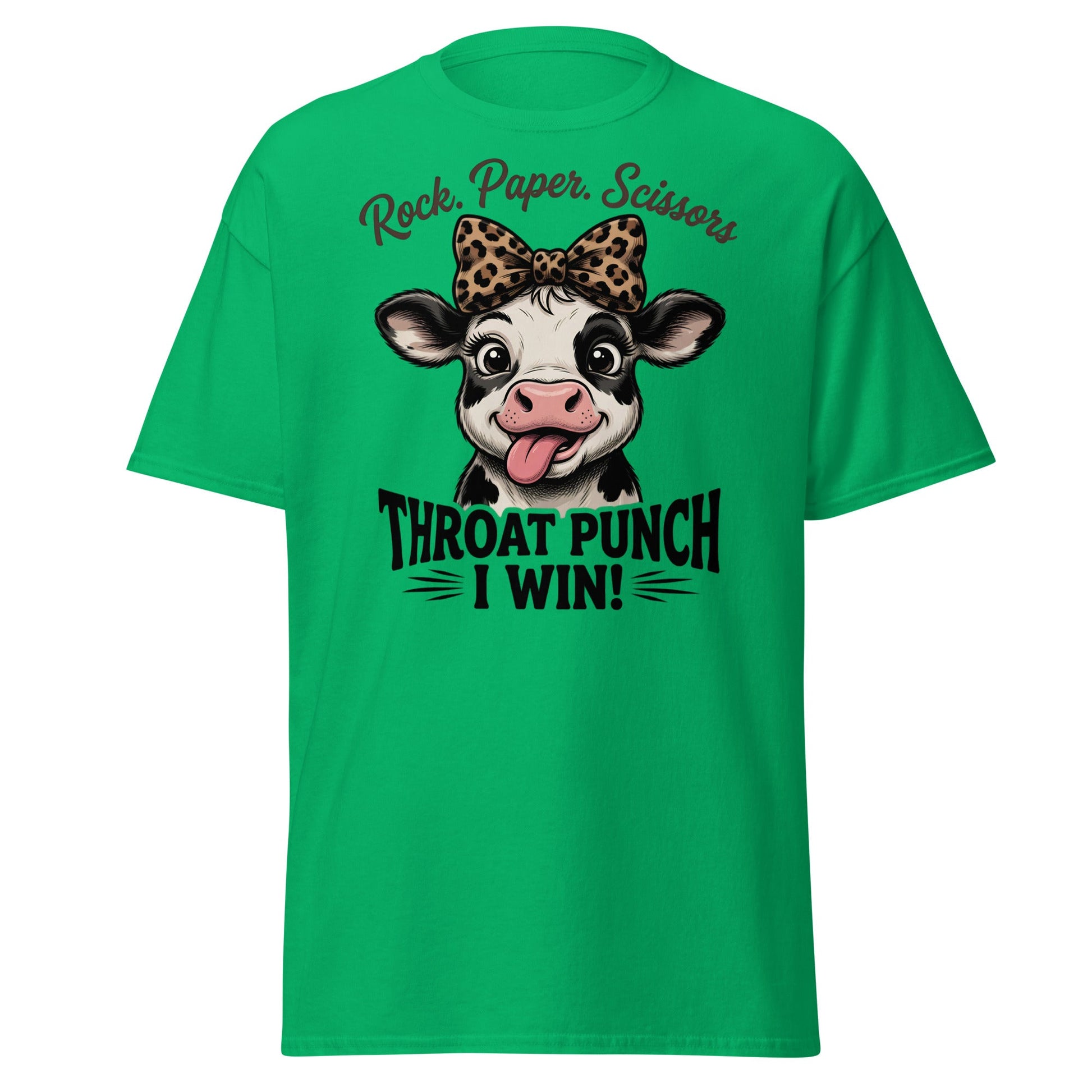 Rock Paper Scissors Throat Punch Cow T-Shirt Funny Tee - Irish Green - T-Shirts Online