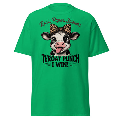 Rock Paper Scissors Throat Punch Cow T-Shirt Funny Tee - Irish Green - T-Shirts Online