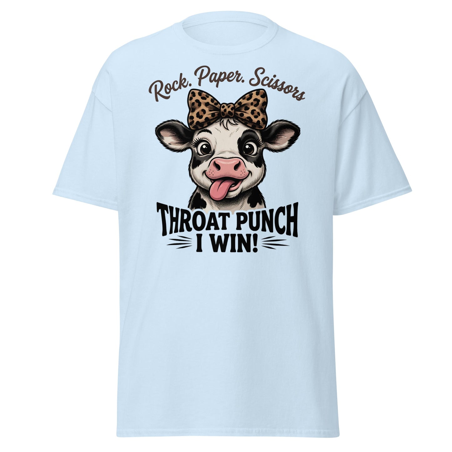 Rock Paper Scissors Throat Punch Cow T-Shirt Funny Tee - Light Blue - T-Shirts Online