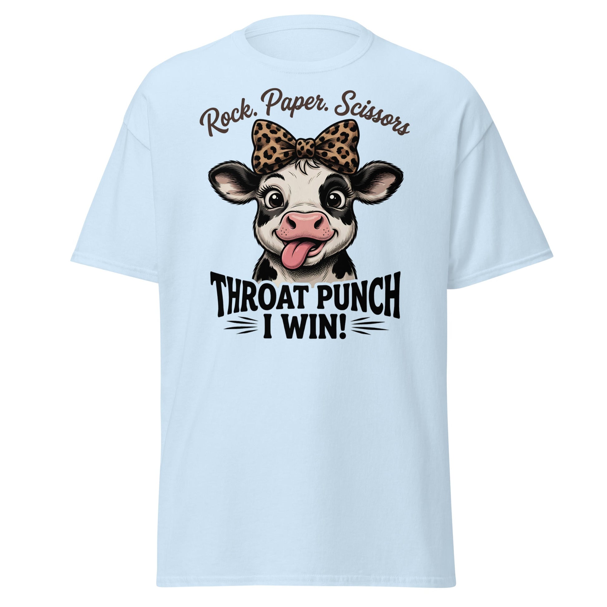 Rock Paper Scissors Throat Punch Cow T-Shirt Funny Tee - Light Blue - T-Shirts Online