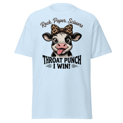 Rock Paper Scissors Throat Punch Cow T-Shirt Funny Tee - Light Blue - T-Shirts Online