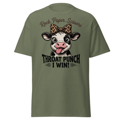 Rock Paper Scissors Throat Punch Cow T-Shirt Funny Tee - Military Green - T-Shirts Online