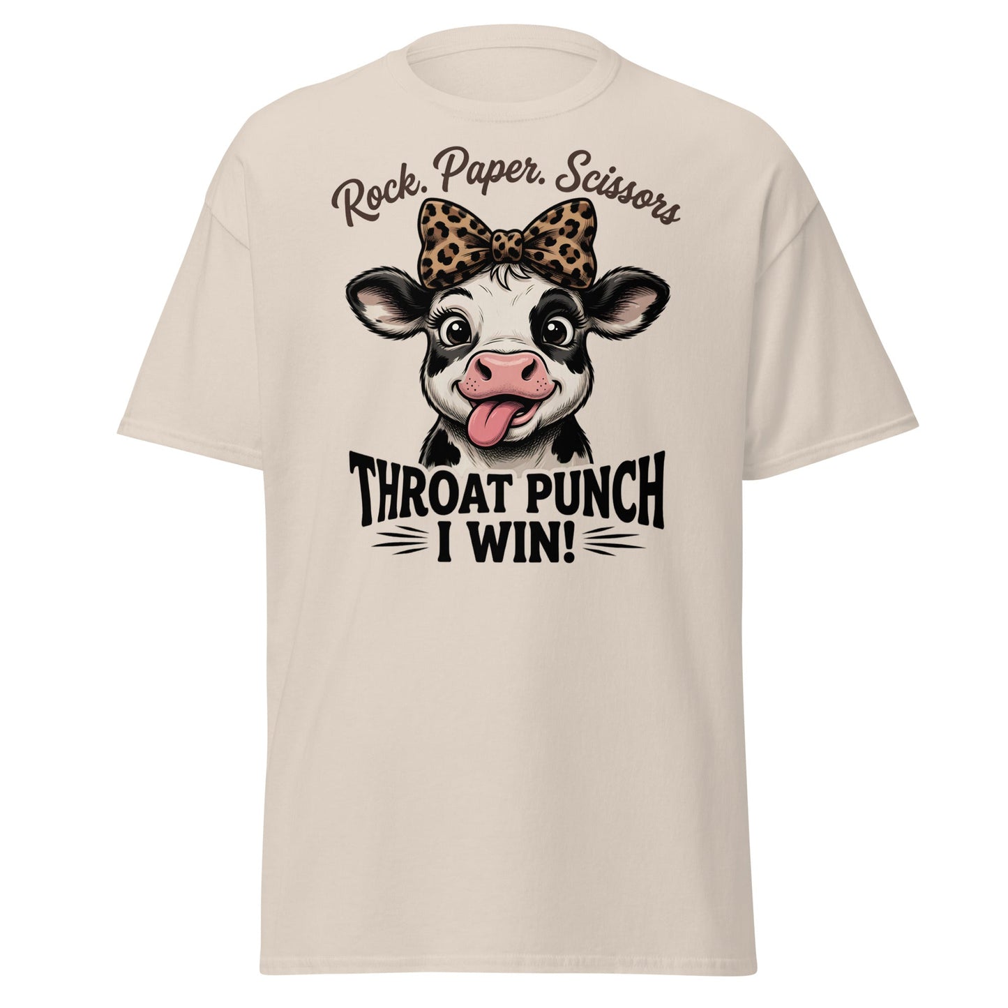 Rock Paper Scissors Throat Punch Cow T-Shirt Funny Tee - Natural - T-Shirts Online