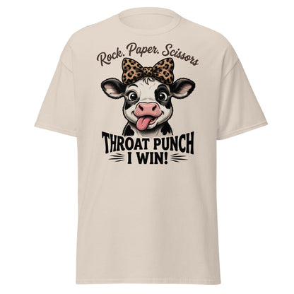 Rock Paper Scissors Throat Punch Cow T-Shirt Funny Tee - Natural - T-Shirts Online