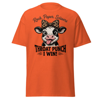 Rock Paper Scissors Throat Punch Cow T-Shirt Funny Tee - Orange - T-Shirts Online