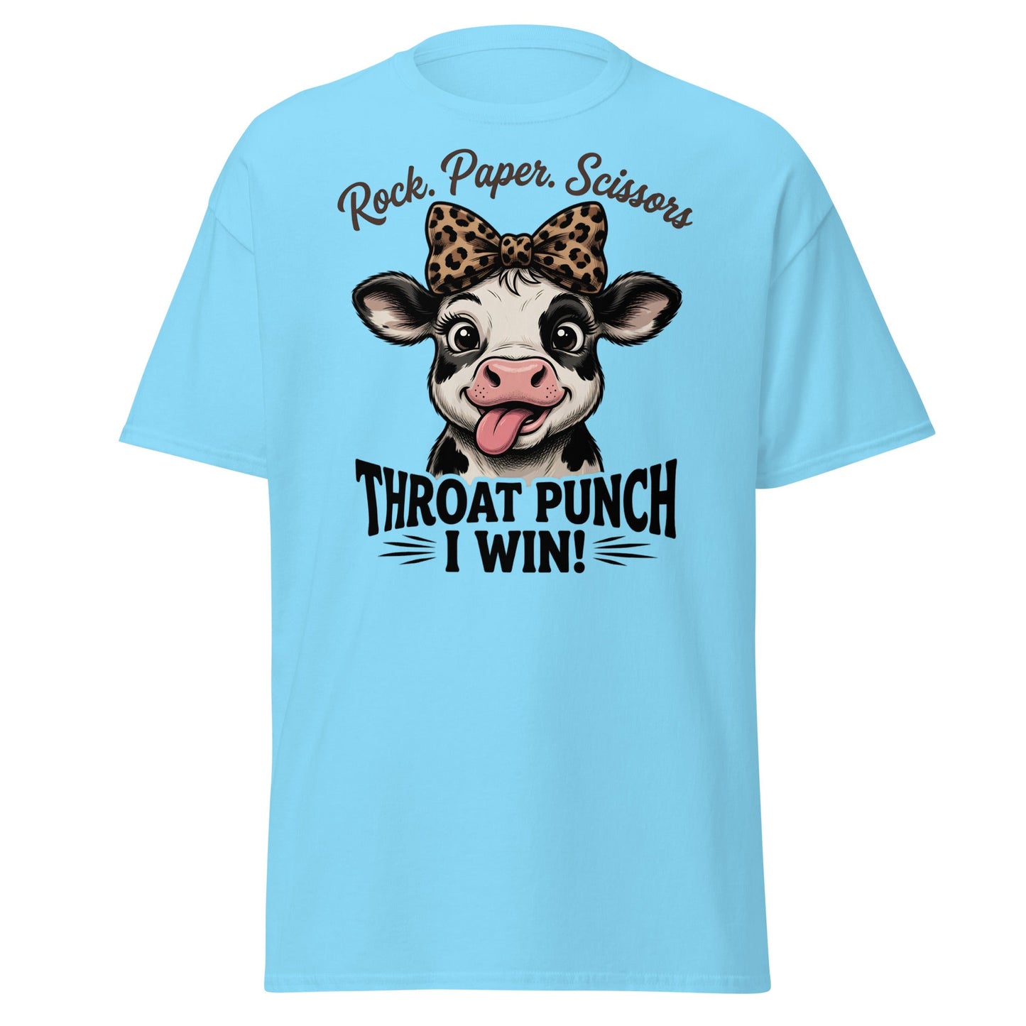 Rock Paper Scissors Throat Punch Cow T-Shirt Funny Tee - Sky - T-Shirts Online