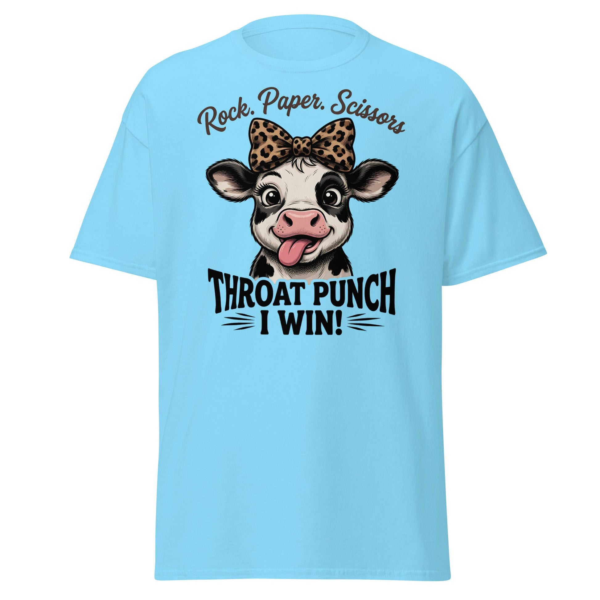 Rock Paper Scissors Throat Punch Cow T-Shirt Funny Tee - Sky - T-Shirts Online