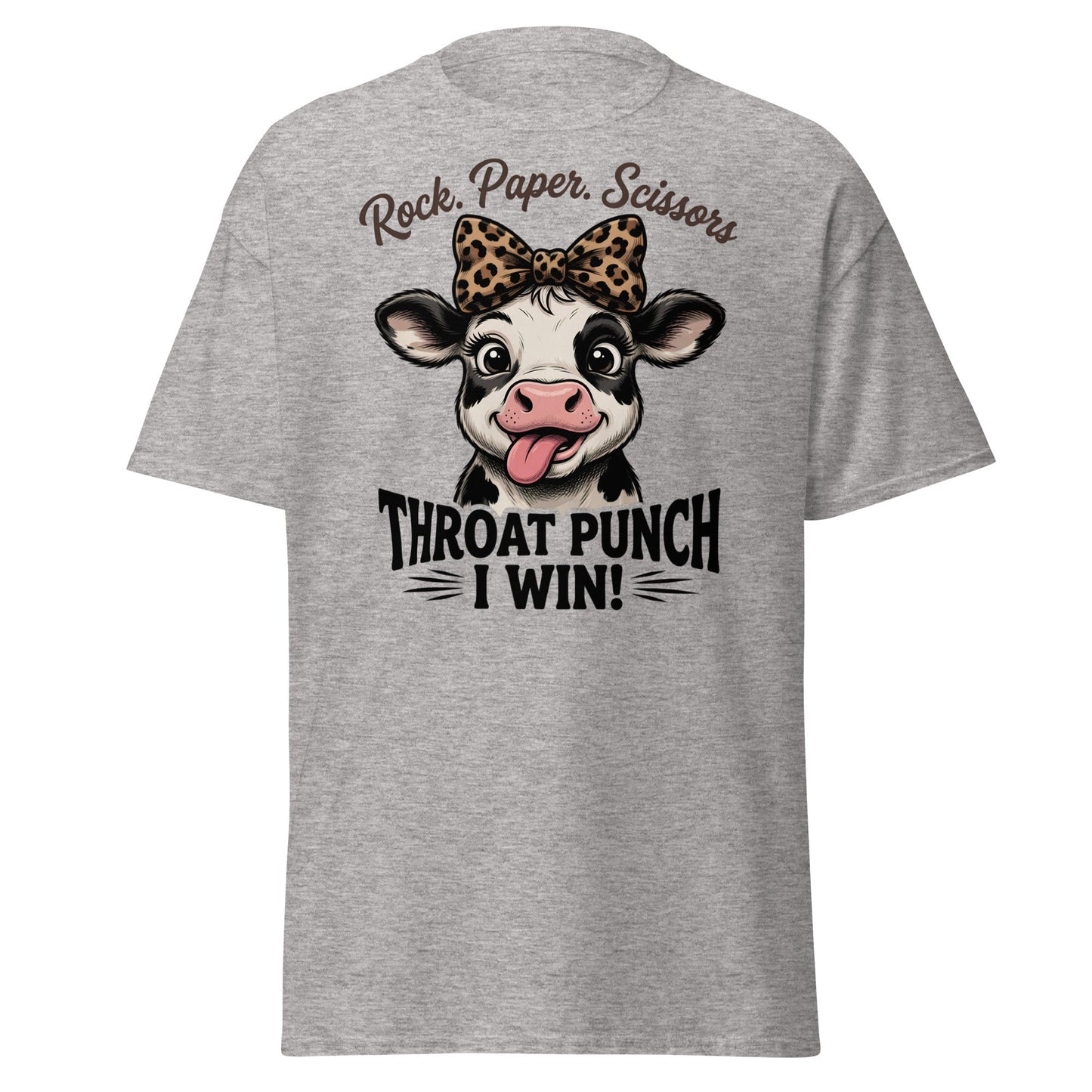 Rock Paper Scissors Throat Punch Cow T-Shirt Funny Tee - Sport Grey - T-Shirts Online