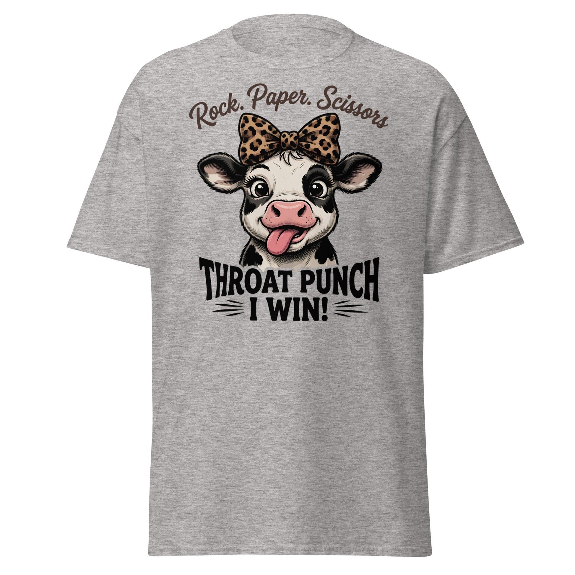 Rock Paper Scissors Throat Punch Cow T-Shirt Funny Tee - Sport Grey - T-Shirts Online