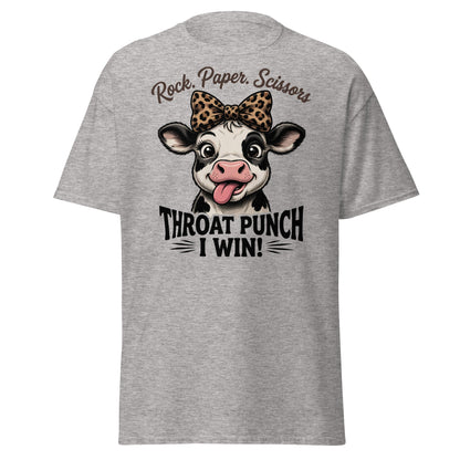 Rock Paper Scissors Throat Punch Cow T-Shirt Funny Tee - Sport Grey - T-Shirts Online