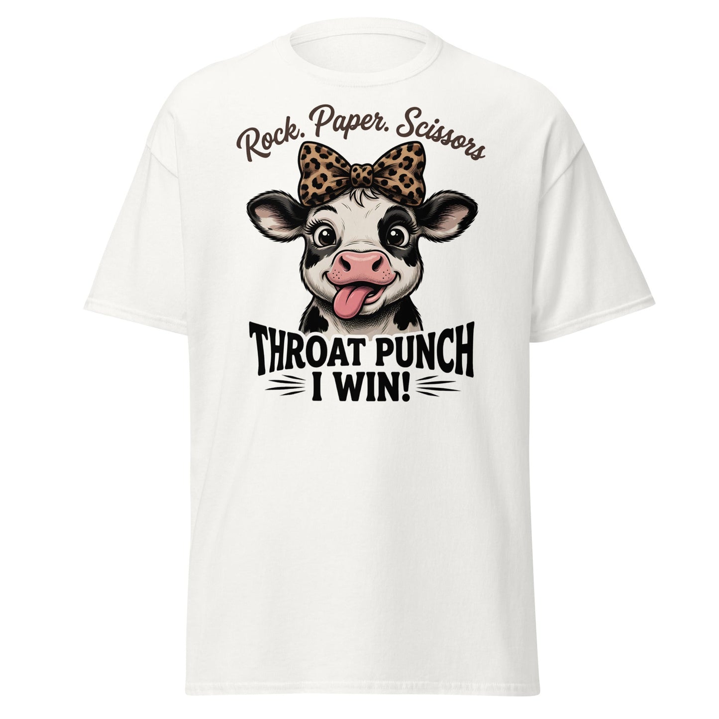 Rock Paper Scissors Throat Punch Cow T-Shirt Funny Tee - White - T-Shirts Online
