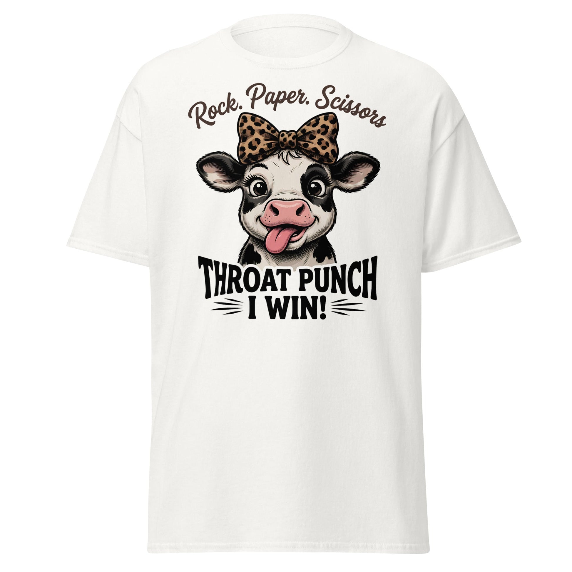 Rock Paper Scissors Throat Punch Cow T-Shirt Funny Tee - White - T-Shirts Online
