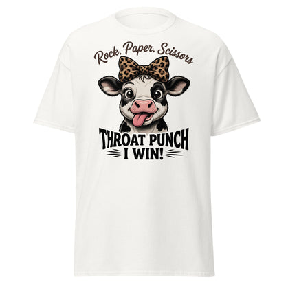 Rock Paper Scissors Throat Punch Cow T-Shirt Funny Tee - White - T-Shirts Online