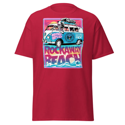 Rockaway Beach Van T-Shirt – Retro Surf Skull Design - Cardinal - T-Shirts Online