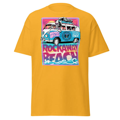 Rockaway Beach Van T-Shirt – Retro Surf Skull Design - Gold - T-Shirts Online